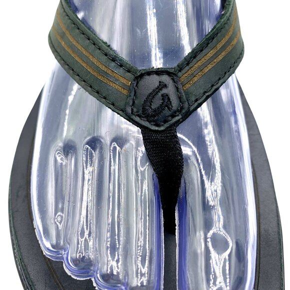 OluKai Aukai Beach Flip-Flop Sandals US 10 EU 40 Black Leather Upper Rubber Sole - Picture 3 of 10